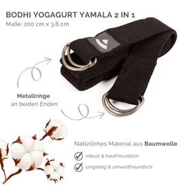 Yoga Strap 2 in 1 Cotton 2m x 38mm Metal Rings on Both Ends Yoga Mat Carry Strap Instead of Yoga Mat Bag (Black)
