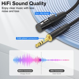HOSONGIN XLR Female to 1/4 TRS Male Balanced Cable, 6.35mm Balanced Stereo Jack Cable with 3-Pin Connector, Nylon Braided for Live Sound, Electronic Organ, Mixers Studio Gear, 6 Feet