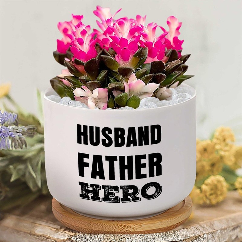 DecStic Husband Father Hero Ceramic Planters Bible Verse Planters for