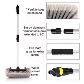 Unbranded 60” Extendable Flow Through Car Wash Brush Kit Long Handle Vehicle Cleaning Tool