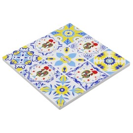 Tile Azulejo and Rooster Design Ceramic Trivet with Cork Backing