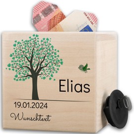 Gifts for birth boy | confirmation gift | money box wooden christening | communion memory gift - 10 x 10 cm - wood - christening gift christening gifts from christening money box christening money