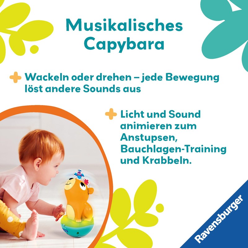 Ravensburger Play+ 4874 Musical Standing Up Spinning Top: Capybara, Roly-Poly,
