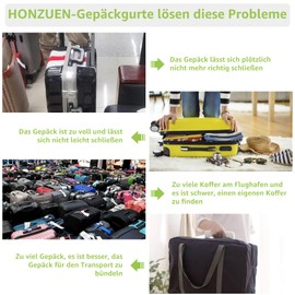 HONZUEN Pack of 2 Luggage Straps 1.8 m and 2.2 m Long Suitcase Strap Adjustable Suitcase Straps Luggage Strap with Metal Buckle for Suitcase Safety Belt Eye-catching Luggage Strap Address Label Name