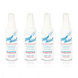 Pat Mist Wrinkle Release Spray (Travel Size, 4-Pack, 3.4 Oz. Bottles), Travel Size, Fresh Laundry Scent, Wrinkle + Odor Remover + Fabric Refresher + Ironing Spray, Fast Drying, Best Wrinkle Spray (4)