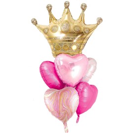 Princess Balloons - Crown for Christmas, Crown Royal Balloons, Crown Royal, Princess Balloons Self Inflate, Birthday Balloons for Girls, Pink and Gold Large Crown Heart Foil Helium Mylar Balloons Set