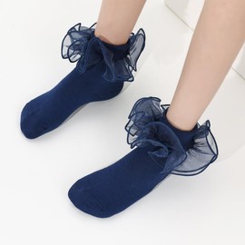 WEIDUAINI Calcetines De Encaje Con Volantes Para Niños Pequeños Y Niños (Blanco Negro Azul, 6-8 años)