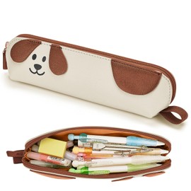 3D Dog Pencil Pouch -Cute Pencil Case - Durable TPU, Waterproof, Spacious School Supply Organizer for Kids, Teens, and Artists (White)