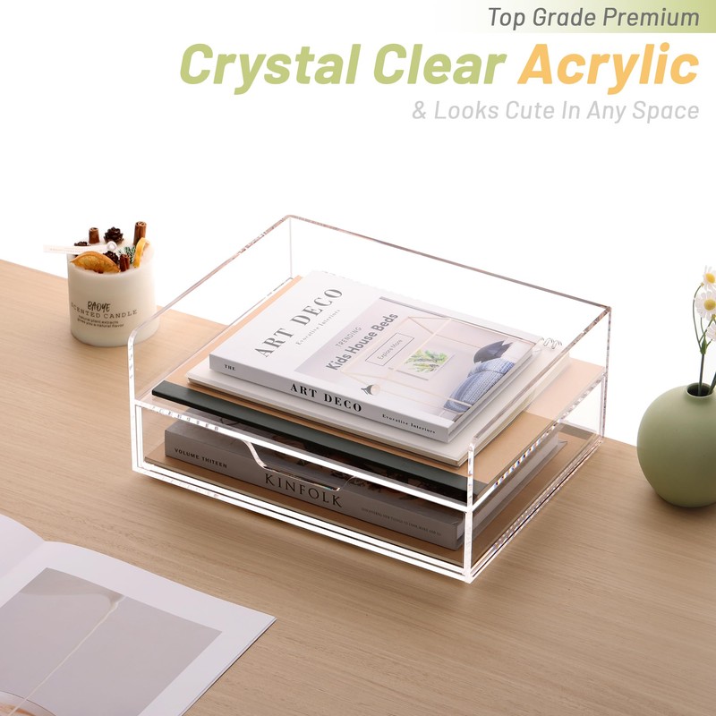 SANRUI 2-Tier Paper Letter Tray Organizer with Sliding Drawer,Stackable Desk