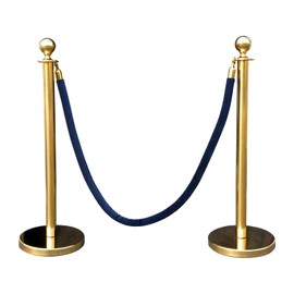 Gold Crown Top Decorative Rope Safety Queue Stanchion Barrier in 3 pcs Set, VIP Crowd Control (96" Blue Velvet)