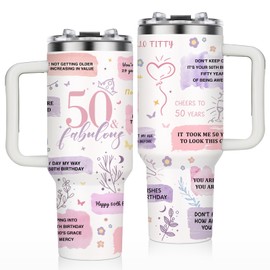 Pozetazas 50th Birthday Gifts for Her, 40oz Tumbler, 50 Year Old Gifts for Women, Idea Gift for 50th Birthday, 50 And Fabulous Gift Travel Cup for Wife, Mom, Sister, Aunt