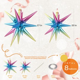 PARTY DRAGON 8pcs Rainbow Star Foil Balloons, 27 & 22 Inches, Exploding star balloons for Birthdays, Baby Showers, Wedding & Anniversary Parties