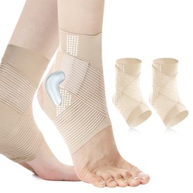 eYotto 1 Pair Ankle Brace for Sprained Ankle with Silicone Stabilizer Pad, Elastic Ankle Support Brace with Adjustable Fishnet Straps for Injury Healing, Plantar Fasciitis, Achilles Tendonitis Relief