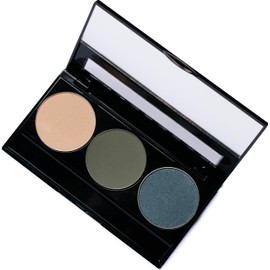 Pure Ziva Off White, Matte Medium Green, and Glitter Navy Blue Green Vegan Eyeshadow Trio Palette; Talc, Paraben & Cruelty Free