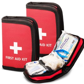 NOVAMEDIC 3 Pack Compact First Aid Kits (45 Pieces Each), Stocked with Emergency Medical Essentials for Family Care, Office, Hiking, Wound Care of Minor Scrapes & Burns, 6";x4 x1;, Red