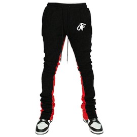 WDIRARA Men's Letter Graphic Flare Sweatpants Color Block Drawstring Bell Bottom Pants with Pockets Black Small