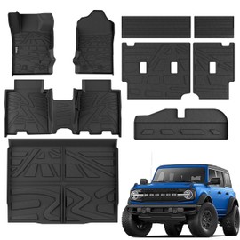 KARPAL Floor Mats for 2021-2025 Ford Bronco 4 Door(Not for Sport), All Weather Protection TPE Floor Liners Heavy Duty Cargo Mats Full Set Car Mats, Front & 2nd Row & Cargo Liner & Rear Backrest Mat