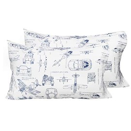 J-pinno Cute Cartoon Cars Tank Helicopter Aircraft Vehicles 2 Pcs Standard Pillowcase 100% Natural Cotton 20" X 30" Pillowcase for Kids Toddler Boys Girls Bedding Decoration (6)