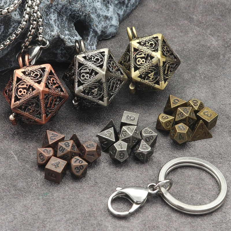 Haxtec Mini Metal DND Dice Set With 20mm Antique Iron
