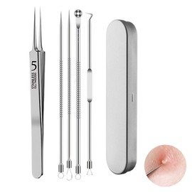 tiyiyok Pack of 5 Comedone Squeezers, Blackhead Remover, Pimple Remover, Blackhead Tweezers, Pimple Squeezing Tool, Stainless Steel, Keep Your Face Spores Clean