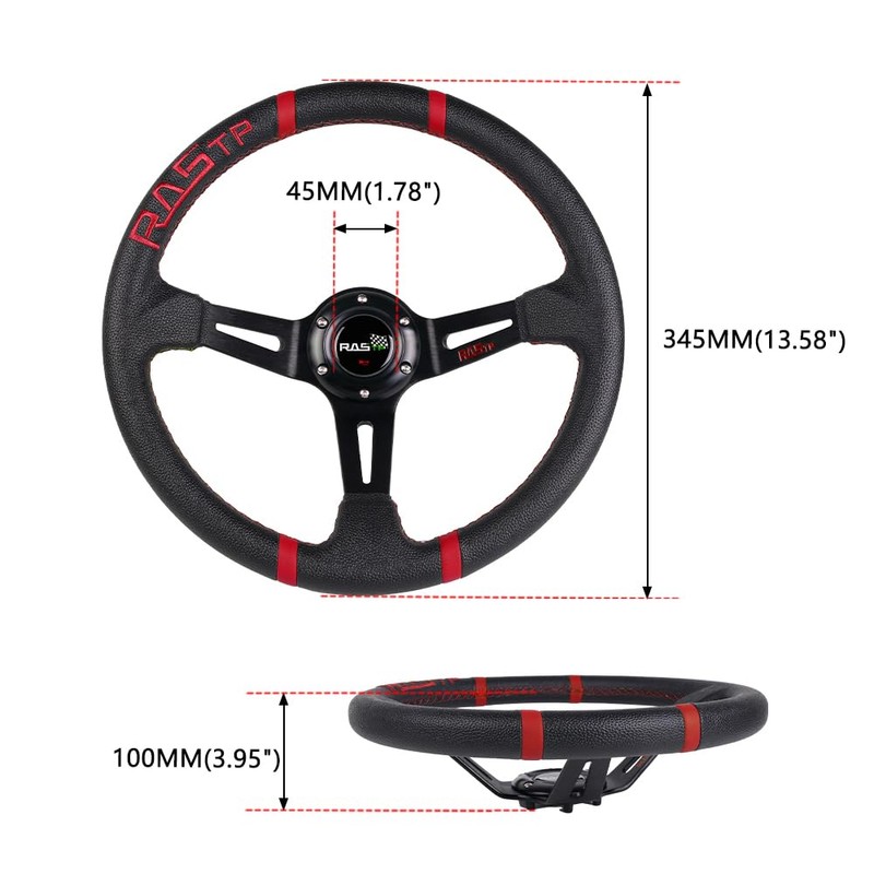 RASTP Universal Racing Steering Wheel,Deep Dish Steering Wheel Leather Embroidery