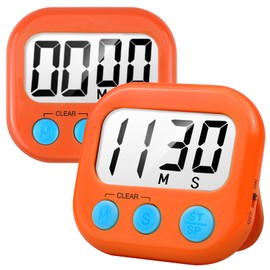 2 Pack Digital Kitchen Timer for Cooking Big Digits Loud Alarm Magnetic Backing Stand Cooking Timers for Baking Orange