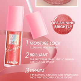 Domality 3 Colors High Shine Lip gloss Set, Long Lasting Shimmery Glitter Liquid Lipstick Set, Hydrating, Moisturizing, Reduce Fine Lines Lip Glaze