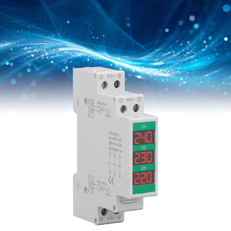 3 Phase AC Voltmeter Voltage Meter 60‑450V LCD Digital Display