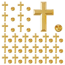 SUPERFINDINGS 24PCS Alloy Cross Brooch Pins Golden Cross Lapel Pins 2.4x1.6cm Christian Brooches for Funeral Church Pray Lapel Pin Bulk for Costume Decorations