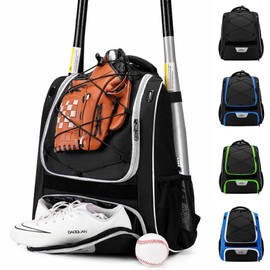 HMLIN Baseball Bag,Baseball Backpack, Softball Bat Bag with Shoes Compartment for Youth Adults,Lightweight Baseball Bag with T-Ball & Softball Equipment & Gear (Black)