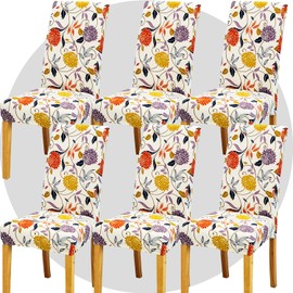 ZHILING Chair Covers Set of 6 Super Fit Stretch Removable Washable Dining Room Chair Protector Cover Seat Cover for Hotel, Dining Room, Ceremony, Banquet, Wedding Party (Red Yellow Rattan)