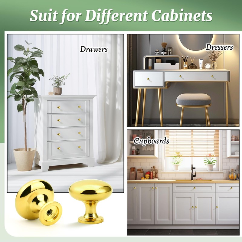 Knobonly 10 Pack Cabinet Knobs, Gold Knobs for Drawers, Solid