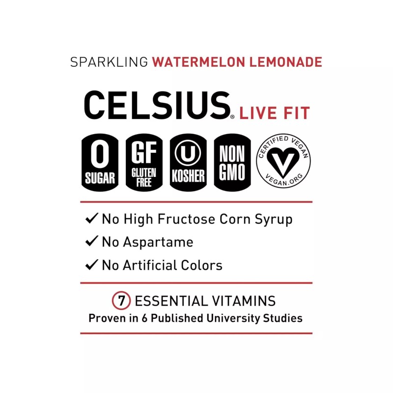 CELSIUS Sparkling Watermelon Lemonade Functional Energy Drink 12 Oz (Pack