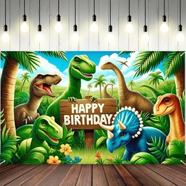 BlissYard Dinosaur Birthday Backdrop Cartoon Dinosaur Birthday Banner for Kids Dinosaur Jungle Happy Birthday Backdrop 71x43 Inch Prehistoric Party Banner with T-Rex and Triceratops