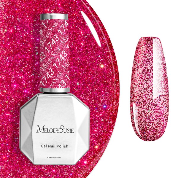 MelodySusie MelodySusie Neon Pink Glitter Gel Nail Polish,Red 0.5fl oz