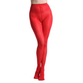 Zioccie 80 Denier Microfibre Tights for Women Soft Semi Opaque Solid Color High Waist Footed Pantyhose (Red, One Size)