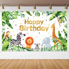 Safari Happy Birthday Party Supplies Jungle Animals Theme Birthday Banner Backdrop Zoo Animals Party Decorations backgroud for Baby Shower Indoor Outdoor Decorations Supplies