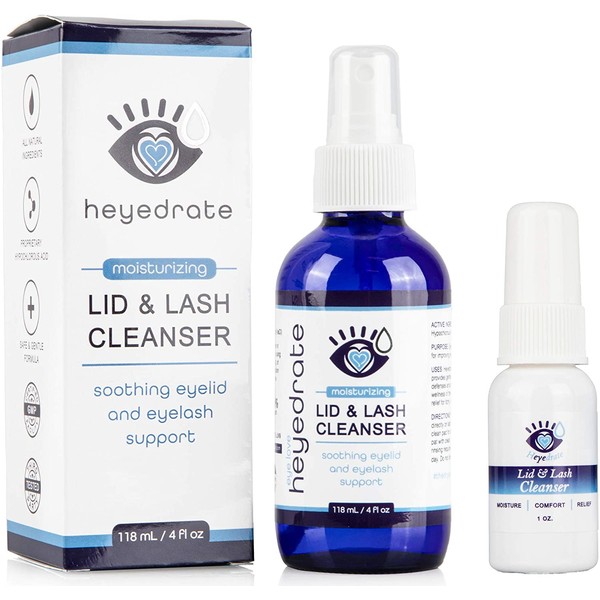 Eyelid and Eyelash Cleanser by Heyedrate, Soothes Irritated Eyes and Eyelids with Pure Hypochlorous Acid (Savings Bundle - 1 Ounce and 4 Ounce)