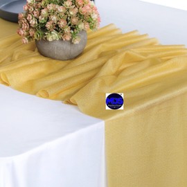 MDS Pack of 5 Wedding 12 x 108 inches Chiffon Table Runner for Wedding, Decorations for Birthday Parties, Banquets, Graduations, Engagements, Runners fit Rectangle, Round Table - Gold
