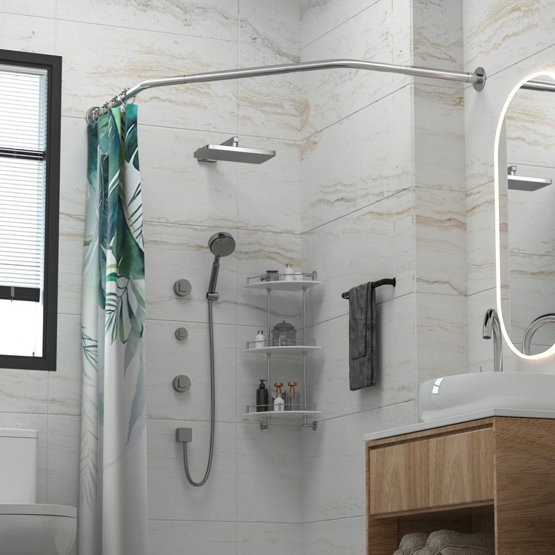 Tanxih Corner Shower Curtain Rod Adjustable Stainless Steel Diamond Shaped