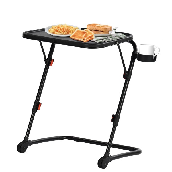 Folding TV Tray Table with Cup Holder, Adjustable Snack Table