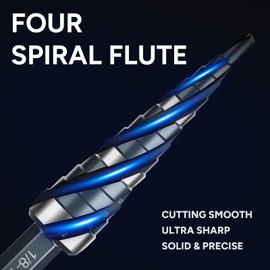 Bestwork Four Spiral Flute Step Drill Bit Set, 1/8"-1-3/8" 5PCS High-Speed Steel Unibit Step Bits with 1/4" and 3/8" Hex Shank for Stainless Steel Metal Aluminum Wood Plastic