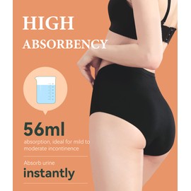 IRISMORII Urinary Incontinence Postpartum Underwear for Women Washable Leak Proof Odor Control 56ml Absorbency Brief 1 Pack (Black, 4XL)