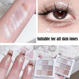 Glitter Shimmer Eyeshadow Palette for Women, Pink Snow White Long Lasting Waterproof Highly Pigmented Make-Up Travel Size Palettes for Girls Make Up
