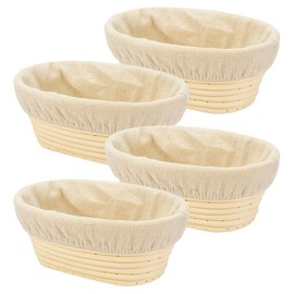 4PACK 8 inch Oval Bread Proofing Basket Banneton Bread Dough Proofing Rising Rattan Basket & Liner for Baking Bread Making