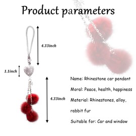 povtii Bling Car Hanging Ornament, Cute Love Heart and Plush Ball Pendant for Auto Rear View Mirror, Lucky Diamond Rearview Mirror Charm for Women Girls, Car Accessories (Wine Red, Heart)