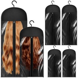 ULELE 6 Pcs Hair Extensions Storage Bag Hanger Bag Wig Storage Bags with Hook Hanger 23.6 & 31.5 Inch Dustproof Wig Bags Portable Wig Hanger Hairpieces Storage Holder for Multiple Wigs (Black, 2 Size)