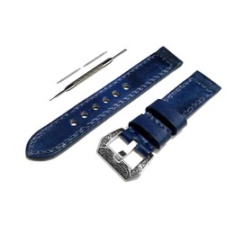 NICKSTON Blue Brushed Genuine Leather Strap Compatible with Garmin Approach S12 S40 S42 and Vivoactive 3 Smartwatches Band Pins Tool B20 (1. Engraved Silver Color Buckle)
