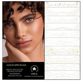 10 PCS Glitter Freckles Face Tattoo - 10 Style Shapes Gold Face Glitter Speckles for Festivals, Parties, Raves, and Cosplay - Long-Lasting Waterproof Sparkling Face Stickers for Makeup