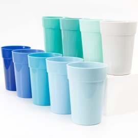 Youngever - Paquete de 18 vasos de plástico para niños de 12 onzas, vasos irrompibles, vasos de plástico, reutilizables, apilables, sin BPA, apto para lavaplatos (color costero)